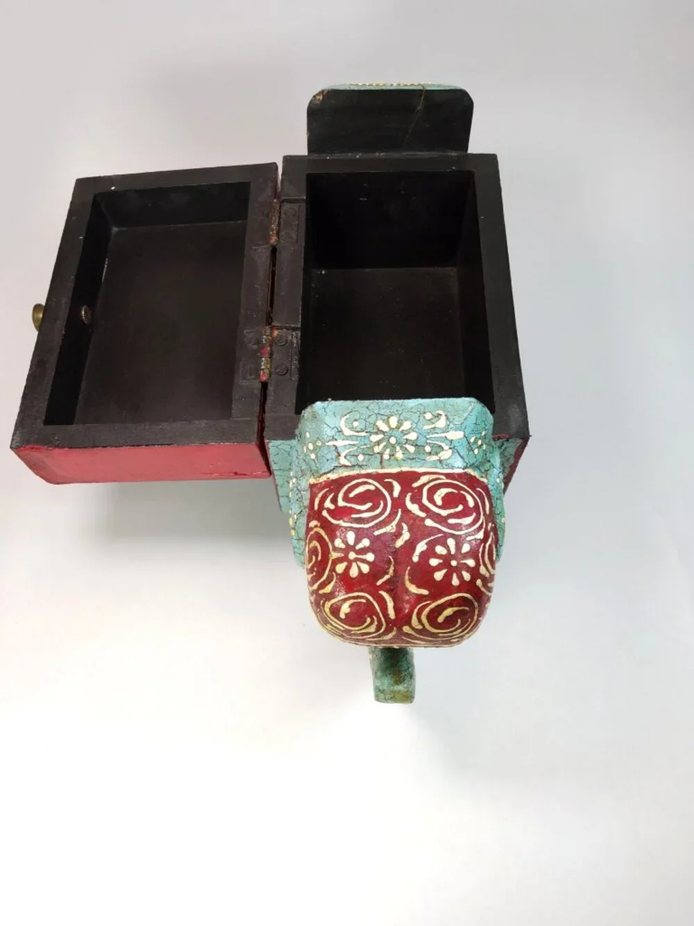 Hand Painted Wooden Elephant Jewelry Trinket Storage Box